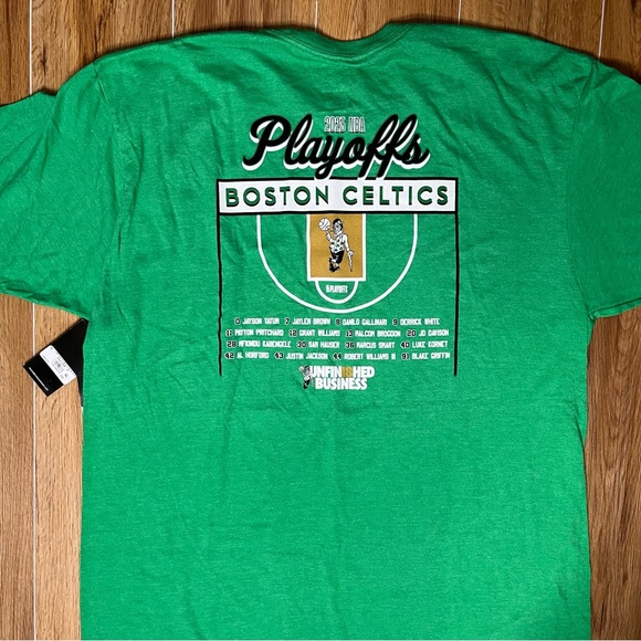 2023 Boston Celtics Playoffs Shirt Unfinished Business NWT XL two sides Tatum - Picture 2 of 5